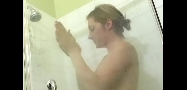  Lesbian blondes gets horny in the shower then they move to the bedroom to fuck